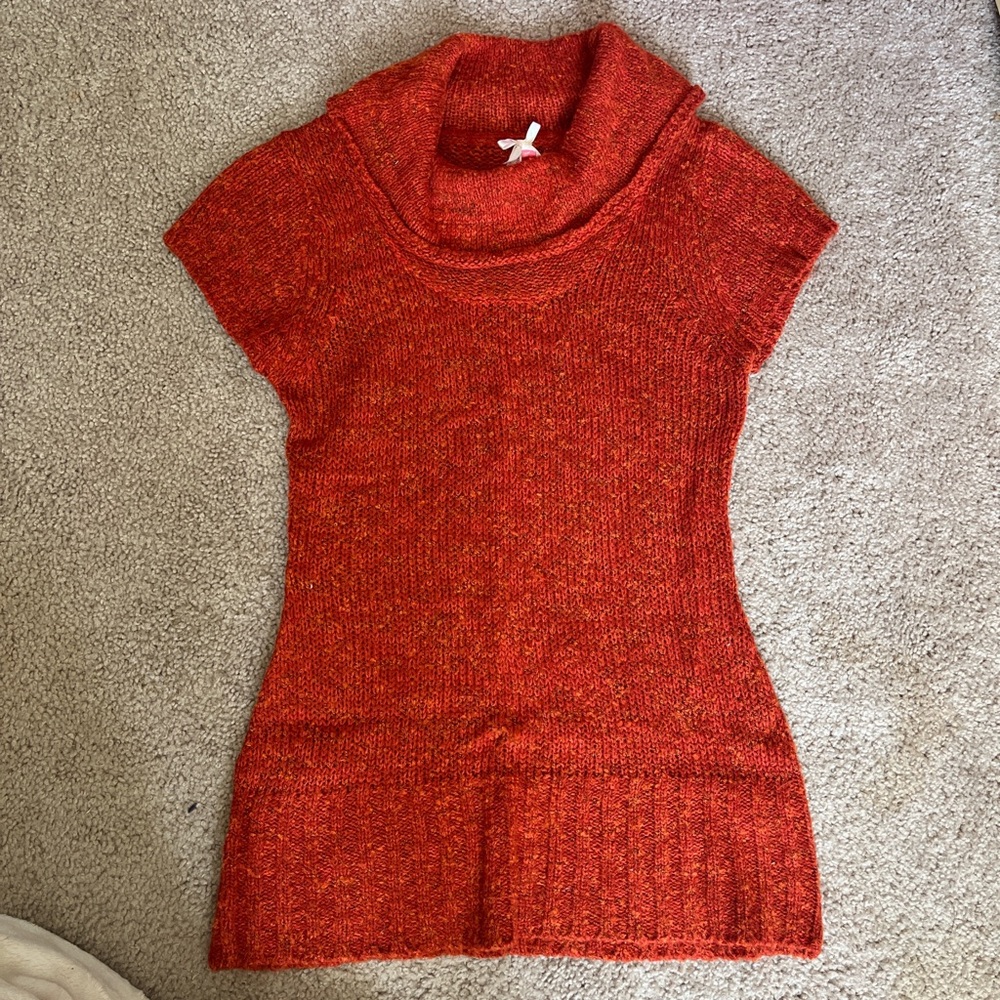 Derek Heart Red Short-Sleeve Cowl Neck Sweater